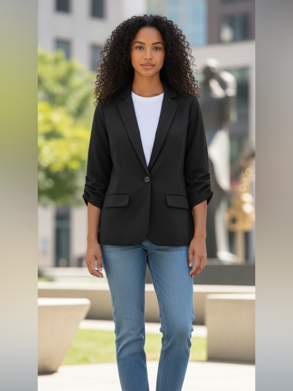 Soho Black Single-Button Blazer with Flap Pockets